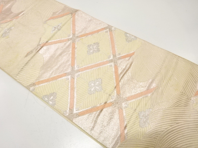 JAPANESE KIMONO / ANTIQUE FUKURO OBI / SILK / WOVEN FLORAL RHOMBUS